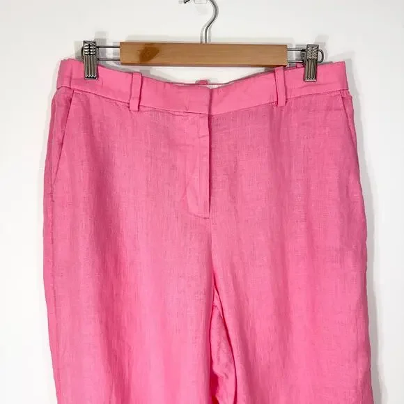 NWT J. Crew Ingrid Pants Linen Cropped Wide Leg | Pink Azalea | SZ 10 - Picture 4 of 9